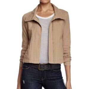 James Perse Cropped Skinny Moto Jacket Khaki Tan XLarge